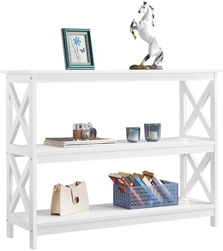 Yaheetech Table Console Extensible en Bois, Meuble d'Entrée, à 3 Niveaux, Désign Néo-rétro, Pieds en X Stable 106 x 35 x 80 cm Couleur Blanc Salon Chambre Blanc