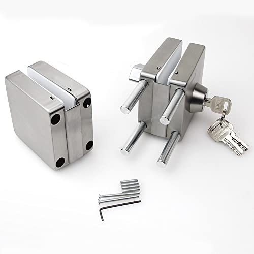 ZONADAH Serratura per porta a doppio vetro in acciaio inox 201, superficie quadrata spazzolata, senza cornice su entrambi i lati, per vetro spesso 10-12 mm, accessori per mobili da hotel