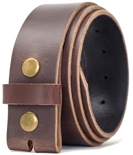 Ashford Ridge 40mm Gürtel aus Vollnarbenleder mit Druckknöpfen - Antikbraun mit Messing Nieten - 110cm (125cm Gesamtlänge)
