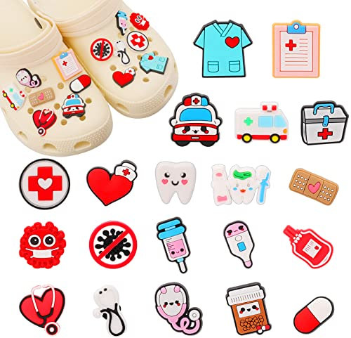 Pwsap 20 Stück Schuhanhänger Charms für Schuhe, PVC Schuhdekoration Anhänger, Medizinischem Thema Schuhanstecker Umfassen Stethoskop Zähne Krankenwagen,CLOG Charms für Mädchen Jungen Frauen Männer