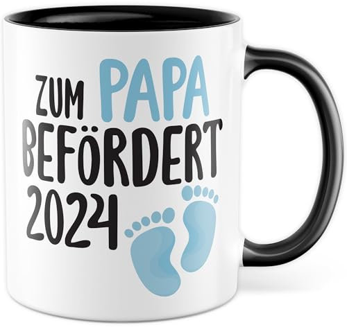 Werdender Papa Geschenk 2025 Tasse Schwangerschaft - Zum Papa befördert - Geschenk Ehemann Verkündung Baby Geschenkidee werdender Vater Babyreveal Kaffee-Becher