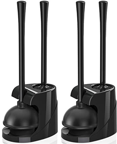 Juego de émbolo y Cepillo de Inodoro, Cepillo de Cuenco y émbolo de Inodoro Resistente con Soporte ventilado, Combo de Limpieza de baño 2 en 1 con Soporte Moderno (Negro, Juego de 2)