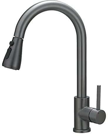 Heable Kitchen Sink Mixer Tap with Pull Down Sprayer Grey, Single Handle High Arc Pull Out Kitchen Taps, Kitchen Faucet with UK Standard Fittings