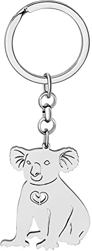 LONYOO Porte-clés ours Koala d'Australie Acier Inoxydable Koala Cadeaux pour Femmes Filles Sac à main Clé de Voiture Charms (Plaqué Argent)