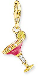 THOMAS SABO Charm-Anhänger rotes Cocktail-Glas aus hochwertigem 925er Sterlingsilber mit 750er Gelbgold-Vergoldung, Maße: 28 x 12 mm,1931-565-9