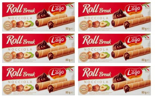 Gastone Roll Break Nocciola Wafer alla nocciola Haselnuss 6 x 80g | Knusprige Röllchen mit feiner Füllung, dolce snack da condividere, ideale zu Kaffee, Schule und, Gesamtnettogewicht 480 g
