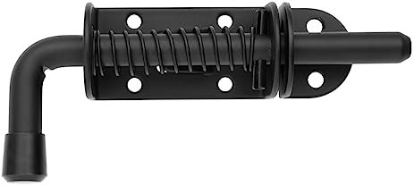 JQK Spring Loaded Latch Pin, 304 Stainless Steel Barrel Bolt Thickened 2mm Door Lock, 5 Inch Black (1 Pack), HSB300-BK