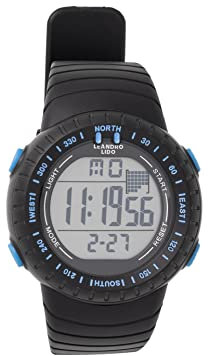Leandro Lido Unisex Sport Uhr - Digitales 12-Bit-Display mit Stoppuhr, Alarm und Stundensignal-Funktion - Wasserdicht bis 3 ATM - Geeignet für Sport und Freizeit (Vescia - Schwarz/Blau)