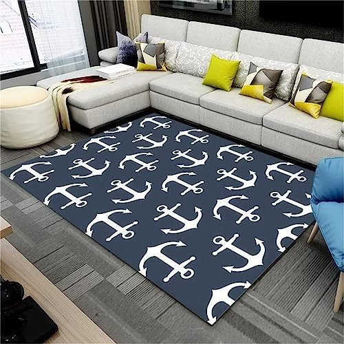 RUGMRZ Outdoor Teppiche Teppich Antirutschunterlage Teppichboden Für Schlafzimmer Blau Einfaches Anker Muster Wohnzimmer Langlebig Blau 180X280Cm Teppich Flur 5Ft 10.9''X9Ft 2.2''