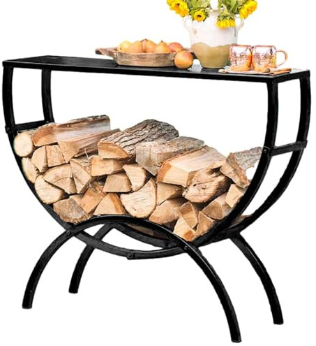 Kaminholzregal Neues Brennholzregal mit Tischplatte, Outdoor-Holzregal für Brennholz / Scheitholz / Bauholz / Anzündholz, Camping Feuerstelle Brennholz Halter, Bodenstehender Tisch ( Color : W100cm(39
