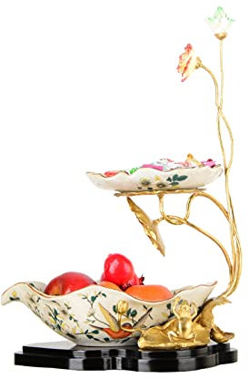 OQHAIR Plato de Frutas de 2 Niveles, Estante de Almacenamiento de Frutos Secos de cerámica clásica de Lujo, Soporte de exhibición de refrigerios y Dulces, Mesa de café, vajilla de té de l