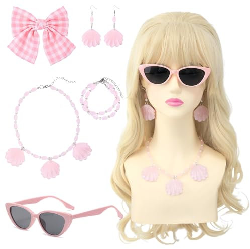 LETTERASHQP 6 Stück Perücke Prinzessin Damen Perücke Blond Lang, Blonde Perrücke Frauen Blonde Wig Perrücke Karneval Cosplay Party