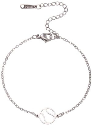TEAMER Bracciale con ciondolo tennis delicato in acciaio inossidabile Collana con giocatore di tennis femminile Orecchini (Bracciale tennis - Argento)