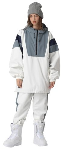 HOUZONIY Herren Damen Skianzug Schneeanzug Damen Skioverall Winter Warme Schnee Skifahren SäTze Outdoor Jumpsuit Mit Kapuze ReißVerschluss SkianzüGe Wasserdicht Snowboard Skisuit(T63+Weiß L)