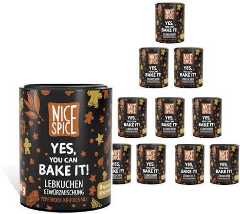 NICE SPICE Lot de 10 boîtes d'épices pour pain d'épice « Yes, You can Bake it ! » (10 x 40 g) Mélange d'épices pour délicieux pain d'épices, pâtisserie, cadeau pour les amateurs de pâtisserie, stock