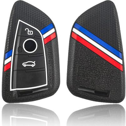 Juttzzei Autoschlüssel Hülle für BMW 1er 2er 5er 6er 7er Active Tourer F21 F45 F46 X1 F48 X2 X3 X4 X5 X6 F15 F85 F16 F86, TPU Silikon Schlüsselhülle - 4 Tasten (Schwarz)