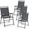 COSTWAY Lot de 4 Chaises de Jardin Pliantes, Chaises d'Extérieur avec Cadre en Métal et Repose-Pieds Antidérapants, Fauteuil de Jardin en Tissu Respirant pour Toutes Saisons, Charge 150 KG(Gris)