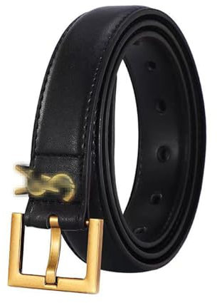 CCAIPU Damen Ledergürtel Mode Skinny Damengürtel Frauen Leder Gürtel mit Goldener Schnalle für Jeans Kleider (Schwarz, 105)