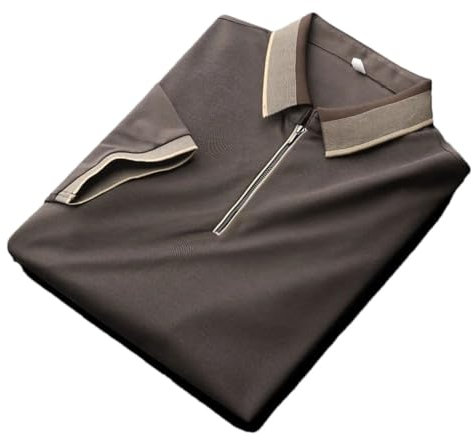 Luxury Silk Breathable Short Sleeve Polo Shirt Men's Ice Silk T-Shirt Summer Zipper Business Lapel Tee Tops Brown