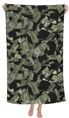 WURTON Komfort-Strandtuch mit Dollarzeichen, Gelddruck, Ihr Begleiter, Pool, Camping, Schwimmen, Pool, Badetücher, Erwachsene und Kinder