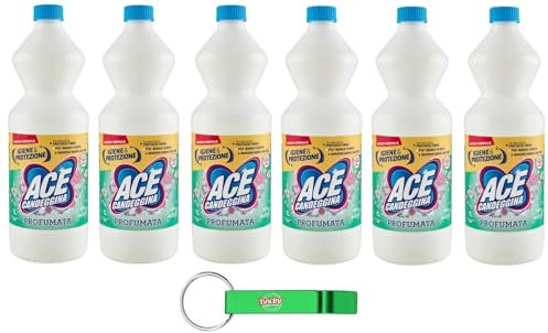 6x Ace Candeggina Profumata Casa & Bucato,igienizza superfici e bucato in profondità,1Lt + Portachiavi Beni Culinari in Omaggio