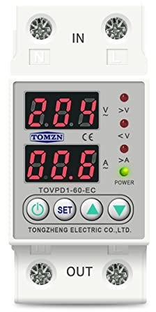 Disjoncteur,Disjoncteur Différentiel 60A Rail DIN 230V Réglable Over et sous Protection de protecteur de protecteur de protecteur du dispositif de protection du moniteur de contrôle de courant (Size