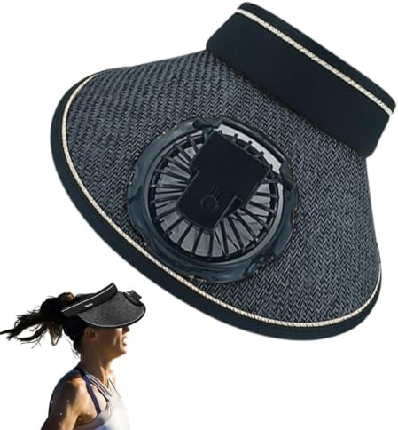 Hüte mit Ventilatoren, leere Oberkappe, Sonnenhüte mit Fächer, großflächiger Sonnenschutz, verstellbare elastische Schnalle, UV- und Hitzeschutz, Schwarz, Schwarz