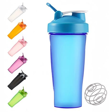 Protein Shaker Bottle 600ml, Secure Leakproof Protein Shake Mixer Bottle, Steel Mixing Ball For Lump Free Smooth Shake, Easy To Clean, BPA Free, Dishwasher Safe for Gym & Sports Shaker Bottle (Blue)