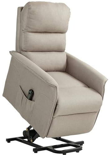 HOMCOM Poltrona Alzapersona Elettrica Reclinabile con Poggiapiedi, Poltrona Relax con Telecomando e Tasca, Beige