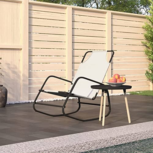 ZZJWMJGC Schaukelnde Sonnenliegen, Terrassen-Sonnenliegen, entspannender Garten-, Strand-, Pool- und Hinterhofstuhl, Lounge-Sitzmöbel, cremefarbener Stahl und Textilene