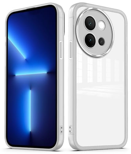 YUXING Funda para Vivo V40 Lite 5G Carcasa Transparente con Película Protectora de Lente Ultra Delgado Antichoque Bumper Slim Case - Blanco