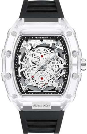 rorios Durchsichtig Tonneau Armbanduhren für Herren Analog Quarz Herrenuhren Mode Silikon Uhr Leuchtend Datum Kalender Uhr für Männer Schwarz