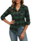 Zeagoo Chemisier Femme a Carreaux Manche Longue Chemisie Chic Élégant Blouses Tunique Col en V Chemisiers Bouton Down Haut Classique Décontractée Shirt Hiver Automne Vert Noir XL