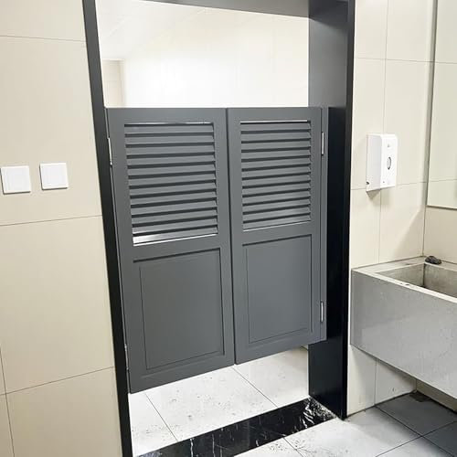 Saloontür Schwingtüren Im Salonstil Lackiert, Schwingtür aus Massivholz Inklusive Scharnieren, Lamellen- und Lichtdurchlässige Salontüren für Toiletten, Küche, Ladeneingang(Gray,W130xH90cm/51.2x35.4