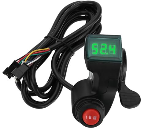 ECSiNG 1pc Electric Bicycle Handle Speed Control Switch 3 Speed Adjustment Ebike Throttle Switch LCD Display Voltage 1.8M for 12V-99V Electric Scooter/E-Bike(Green Screen)