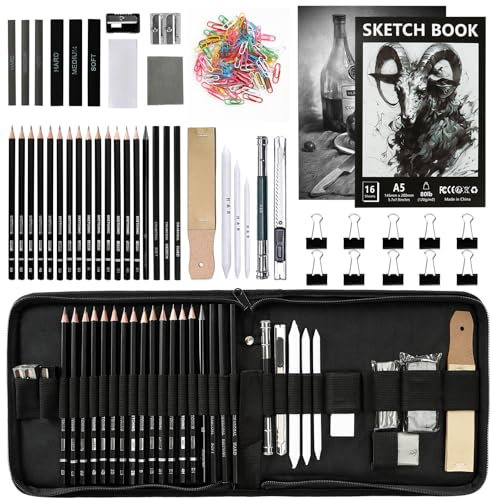 UCAMP Juego de 35 piezas de Set Dibujo Artístico, Set de Lápices con Bolsa para Artistas, Profesores y Principiantes