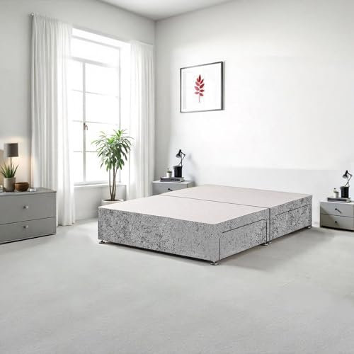 4FT6 Double Bed Base with 2 Storage Drawers (Same Side) | Grey Crushed Velvet Divan Base| Stylish & Practical Bed Base