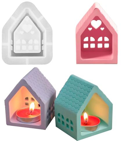 TREABEAR Silikonformen Haus, Giessformen Silikon mini häuser Mit Herzen und Fenstern, Silikonform Häuser, Silikonformen Gießformen Weihnachten, Gipsformen Zum Gießen, Kerzenformen Zum Gießen Das Haus