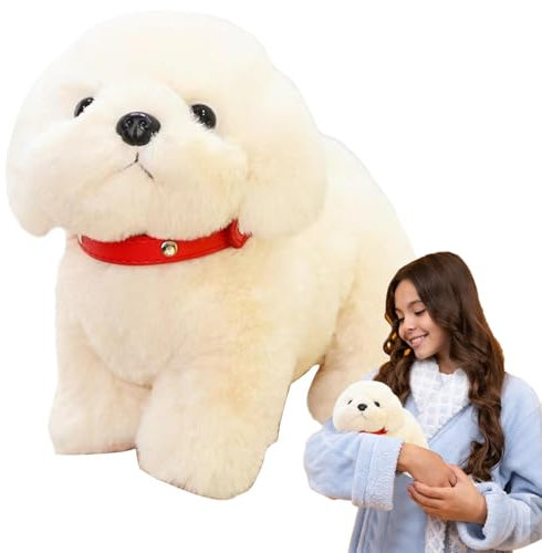 Idezek Kuscheltier Hund Plüsch,Plüsch Bichon Frise,9,84 Zoll Plüsch-Bichon-Welpe - Weiches und süßes Hundeplüschspielzeug, Plüsch-Bichon-Welpe, realistisches Bichon-Frise-Stofftier für Kinder, Zuhause