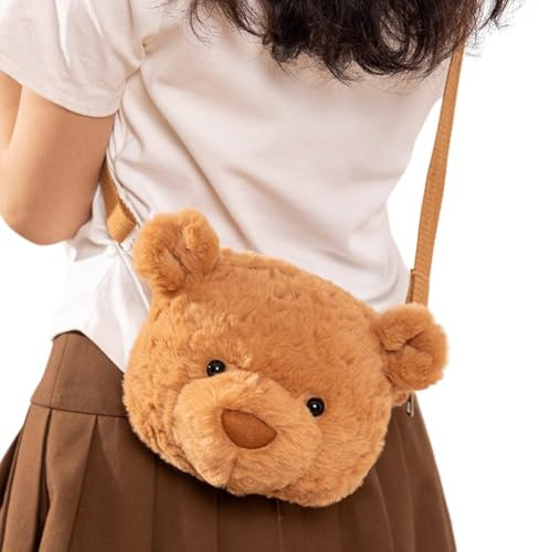 Asudaro Plüschbraune Bärentasche,20 cm x 15 cm Plüsch Bär Tasche Plüsch Umhängetasche Damen Plüsch Tasche Puffer Bag Kawaii Puffy Aesthetic Flauschige Tasche Plüschtasche Schultertasche