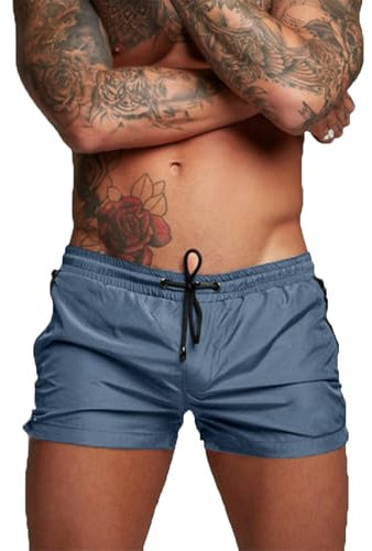 TMEOG Badehose für Herren Schnelltrocknend Badeshorts Kurz Herren Badehose Männer Schwimmhose Boxer Badepants Wassersport Kurze Hose Schwimmshorts mit Reissverschluss(BlauGrau, XL)