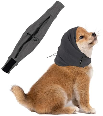 Cache-Oreilles pour Petit Chien,Snood pour Oreilles Calme à Un Endroit Bruyant,Chauffe-Cou et Oreilles de Chien Snood Oreilles avec Auto-adhésif Réglable pour Réchauffement du Cou,Gris S