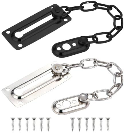 Set of 2,Stainless Steel Door Chain Locks, Anti-Theft & Safe for Home, Nickel Plated, with Screws, Ideal for Front Doors & Internal Locking,Black and Silvery