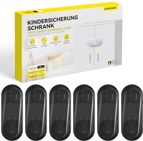 ECHOCUBE Child Safety Cupboard Locks, 6 Packs Baby Proofing Cabinet Locks with Adhesive, Baby Safety Child Locks for Cabinets, Cupboards, Drawers (Black)