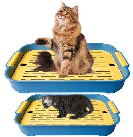 Lot de 2 Bacs à Litière Grille pour Chat, Lapin, Cochon d'Inde et Petits Animaux (Bleu, S/L)