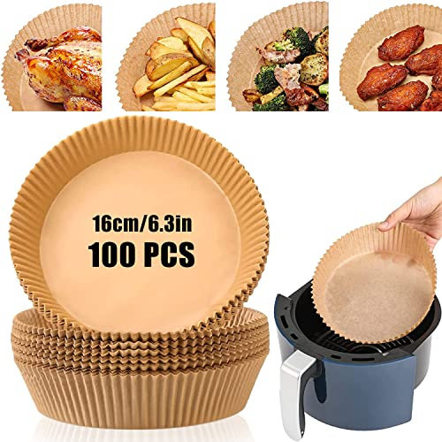 Air Fryer Liners, 100PCS Air Fryer Disposable Paper Liners, 6.3in Round Non-Stick Baking Parchment Paper, Oil-Proof Water-Proof Air Fryer Accessories for 3-5L Airfryer Oven Microwave