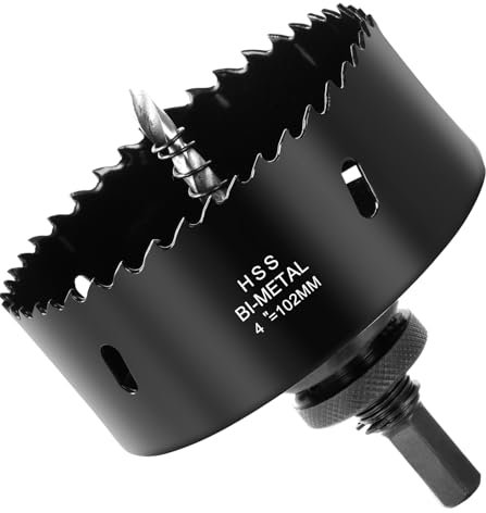 Flintronic Seghe a Tazza Bimetallica, Kit Seghe a TazzaØ102mm, con Adattatore Esagonale e Punta di Centraggio, Per Forare Plastica, PVC, Legno, Fibra di Legno, Metallo Dolce- Nero