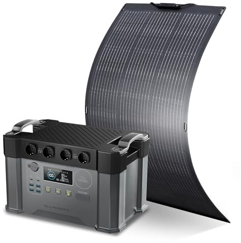 ALLPOWERS Estación de energía portátil S2000 Pro, 1451Wh batería con SAI y MPPT, 4×2400W Salida CA Generador solar(Pico 4000W)con 100W panel solar flexibles para el hogar Emergencia Camping RV Viajes