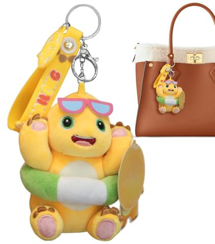 Porte-clés en peluche dragon jaune, porte-clés dragon en peluche,Jouets en peluche de dessin animé | Décoration de maison mignonne, porte-clés animal en peluche portable pour salon, chambre à coucher,