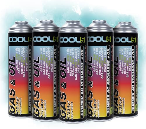 COOL5 2in1-5 x refrigerante di ricambio R1234yf con olio, per la ricarica dell'aria condizionata per auto dopo il 2016-5 BOX + APC 500ml